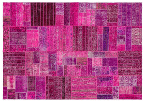 Fuchsia Over Dyed Patchwork Unique Rug 5'3'' x 7'5'' ft 159 x 227 cm