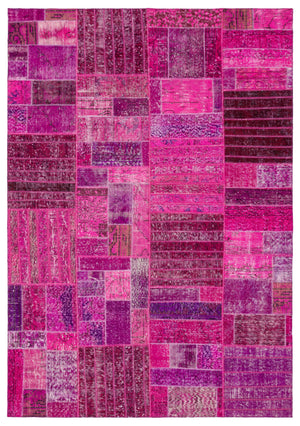 Fuchsia Over Dyed Patchwork Unique Rug 5'3'' x 7'5'' ft 159 x 227 cm