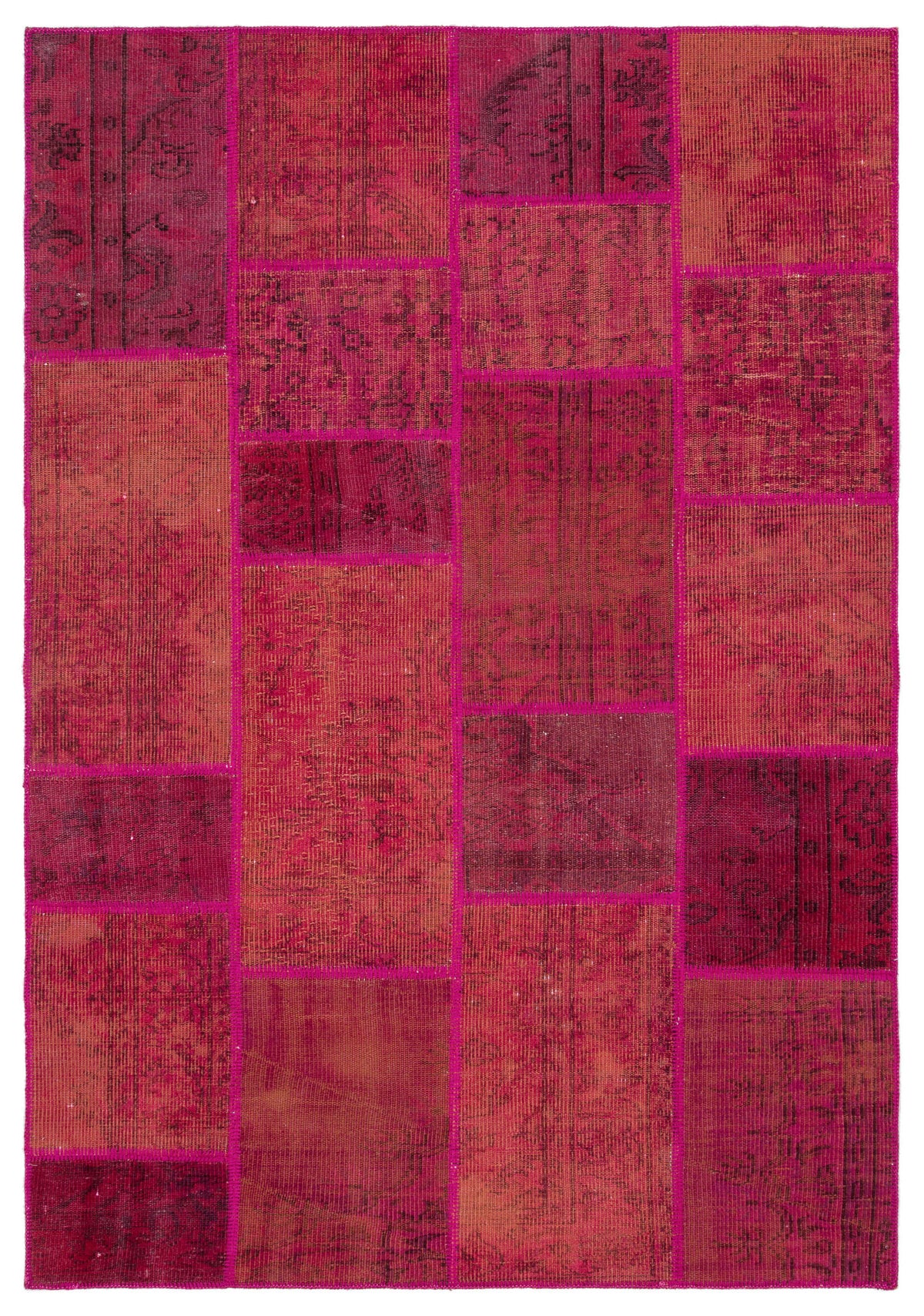Red Over Dyed Patchwork Unique Rug 5&#39;4&#39;&#39; x 7&#39;8&#39;&#39; ft 162 x 234 cm