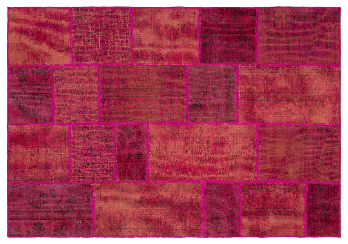 Red Over Dyed Patchwork Unique Rug 5&#39;4&#39;&#39; x 7&#39;8&#39;&#39; ft 162 x 234 cm