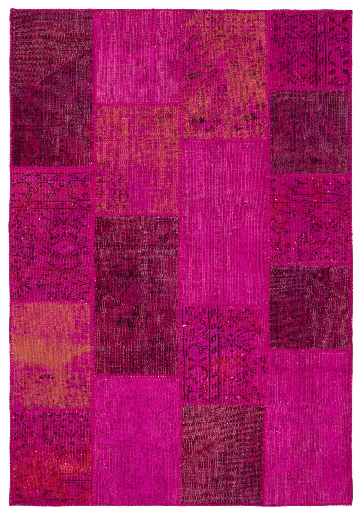 Fuchsia Over Dyed Patchwork Unique Rug 5&#39;3&#39;&#39; x 7&#39;8&#39;&#39; ft 161 x 233 cm