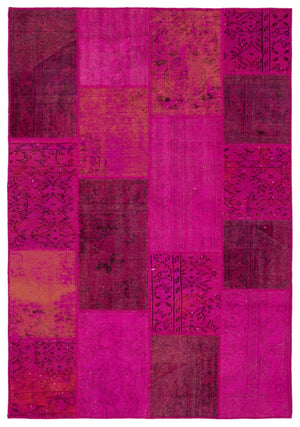 Fuchsia Over Dyed Patchwork Unique Rug 5'3'' x 7'8'' ft 161 x 233 cm