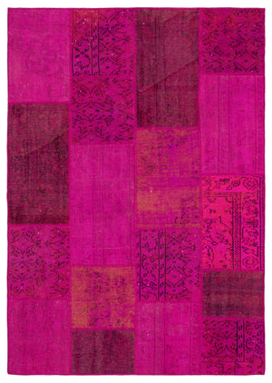 Fuchsia Over Dyed Patchwork Unique Rug 5'4'' x 7'7'' ft 162 x 230 cm