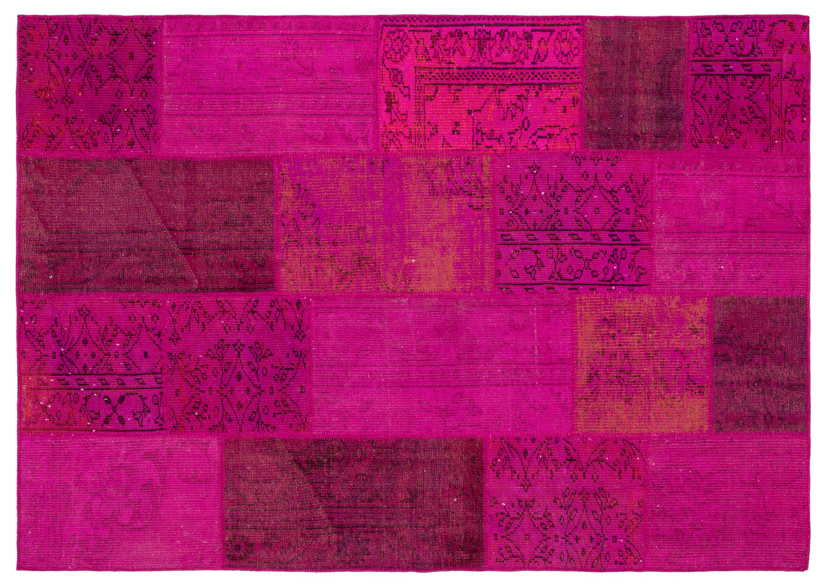 Fuchsia Over Dyed Patchwork Unique Rug 5&#39;4&#39;&#39; x 7&#39;7&#39;&#39; ft 162 x 230 cm