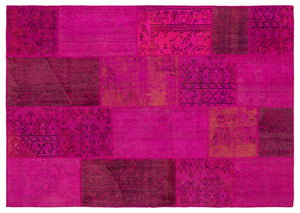 Fuchsia Over Dyed Patchwork Unique Rug 5'4'' x 7'7'' ft 162 x 230 cm