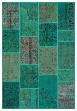 Green Over Dyed Patchwork Unique Rug 5'3'' x 7'7'' ft 160 x 232 cm