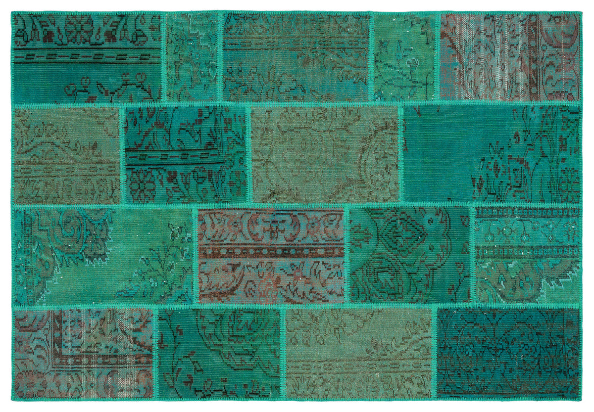 Green Over Dyed Patchwork Unique Rug 5&#39;3&#39;&#39; x 7&#39;7&#39;&#39; ft 160 x 232 cm