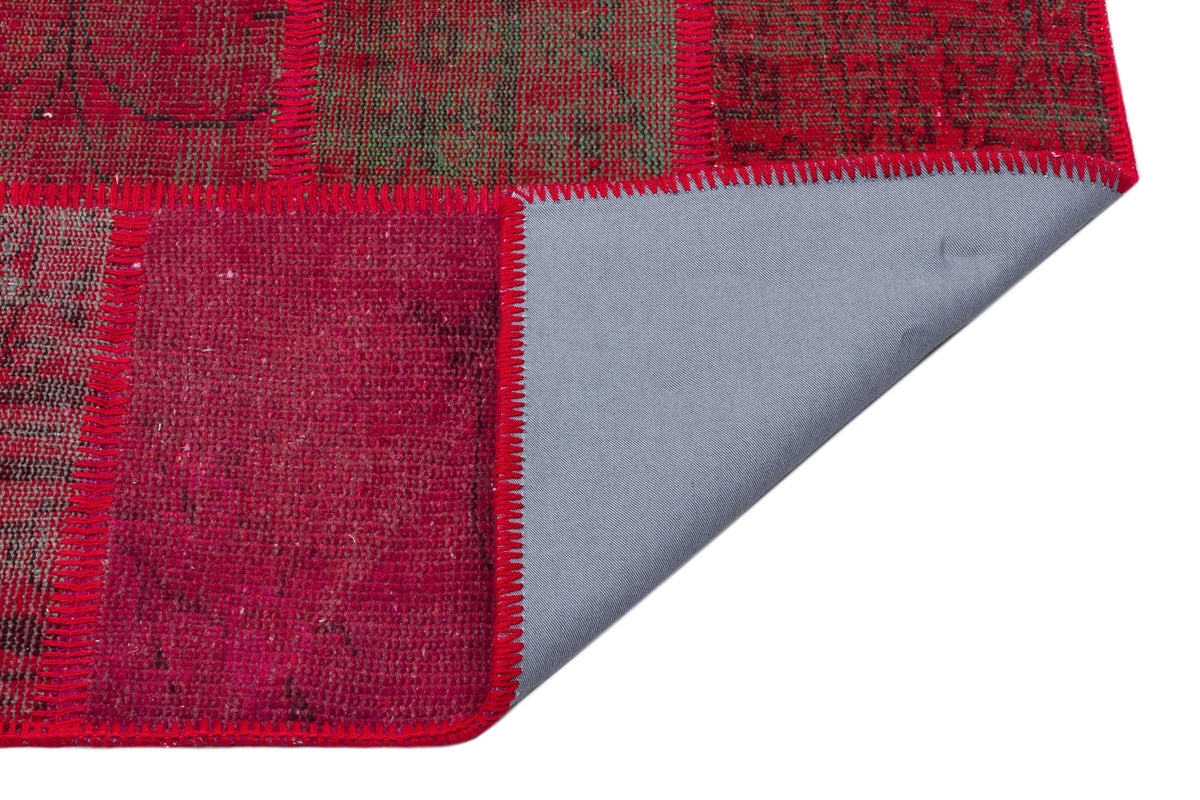 Red Over Dyed Patchwork Unique Rug 5&#39;2&#39;&#39; x 7&#39;7&#39;&#39; ft 158 x 231 cm