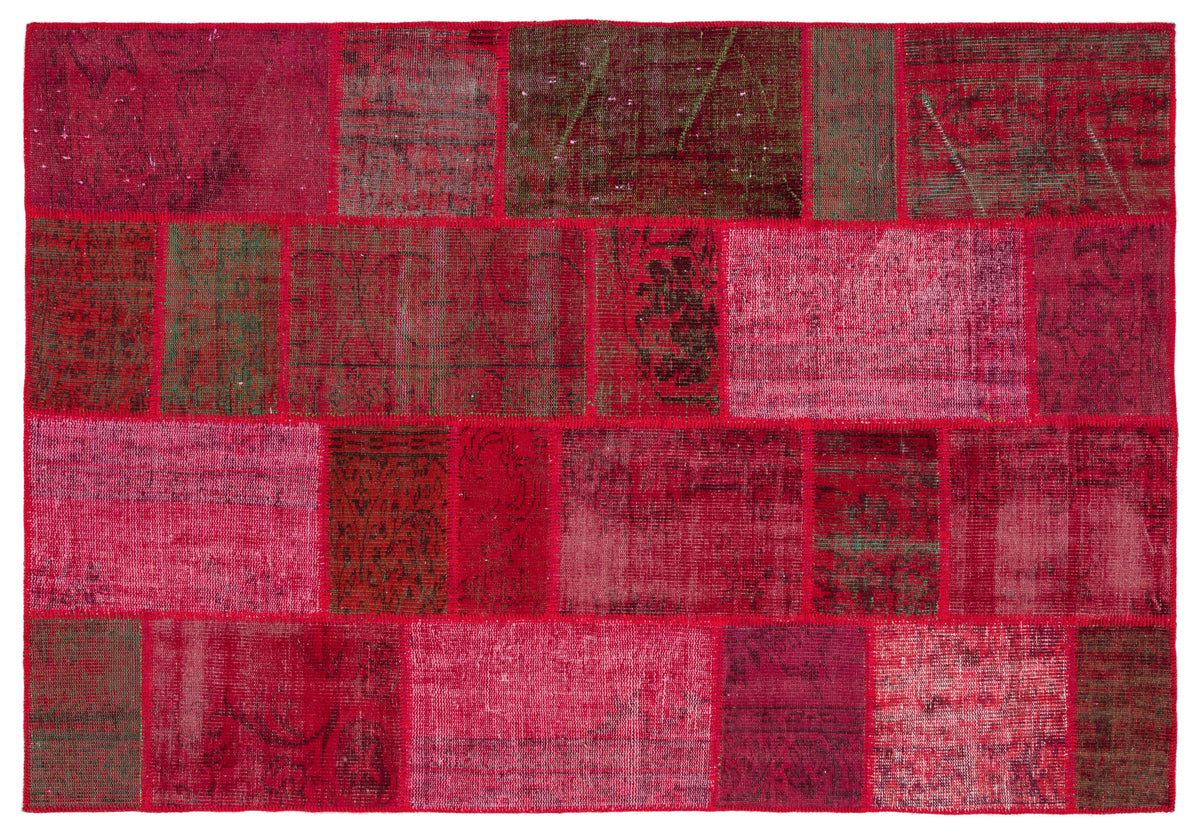 Red Over Dyed Patchwork Unique Rug 5&#39;2&#39;&#39; x 7&#39;7&#39;&#39; ft 158 x 231 cm
