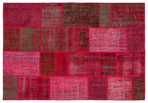 Red Over Dyed Patchwork Unique Rug 5'2'' x 7'7'' ft 158 x 231 cm