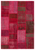 Red Over Dyed Patchwork Unique Rug 5'2'' x 7'7'' ft 158 x 231 cm