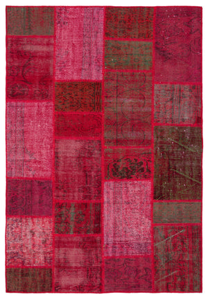 Red Over Dyed Patchwork Unique Rug 5'2'' x 7'7'' ft 158 x 231 cm