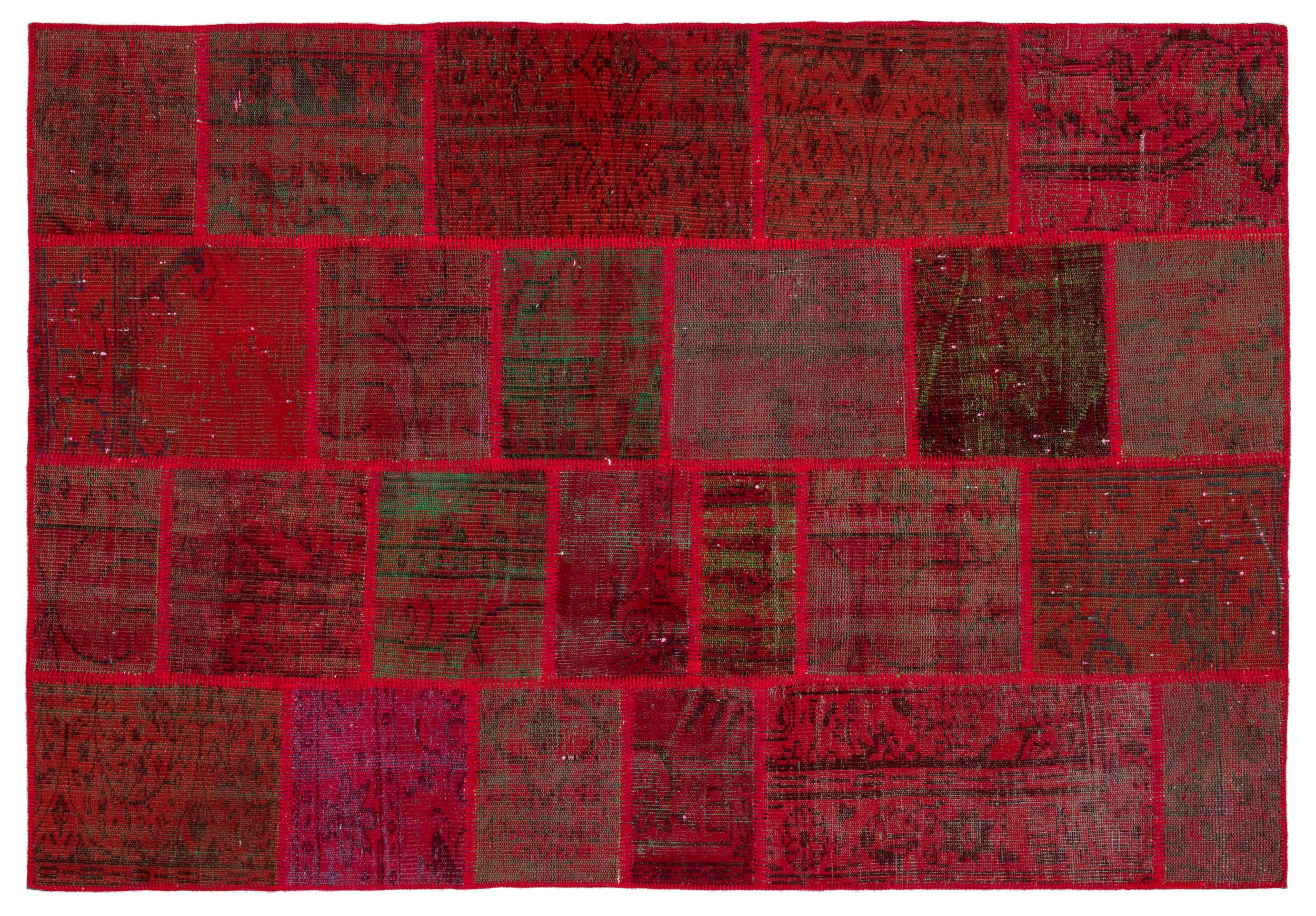 Red Over Dyed Patchwork Unique Rug 5'1'' x 7'6'' ft 156 x 228 cm