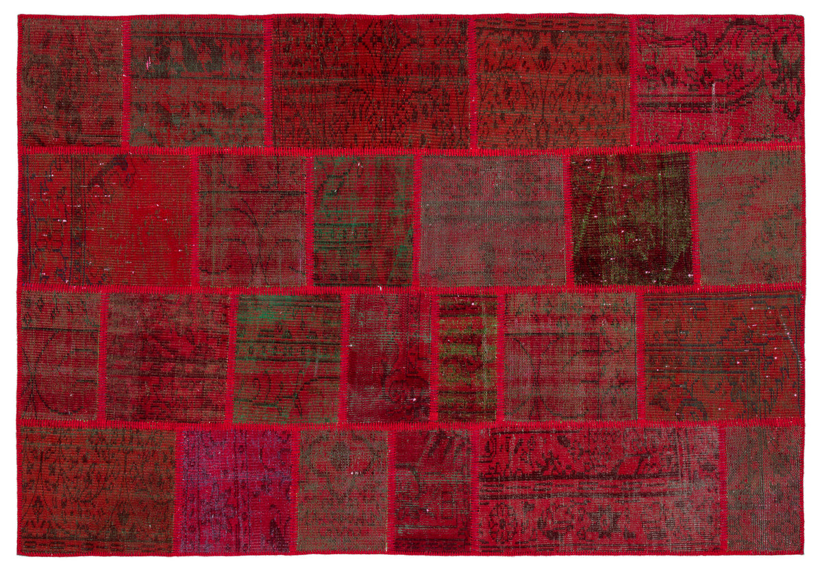 Red Over Dyed Patchwork Unique Rug 5&#39;1&#39;&#39; x 7&#39;6&#39;&#39; ft 156 x 228 cm