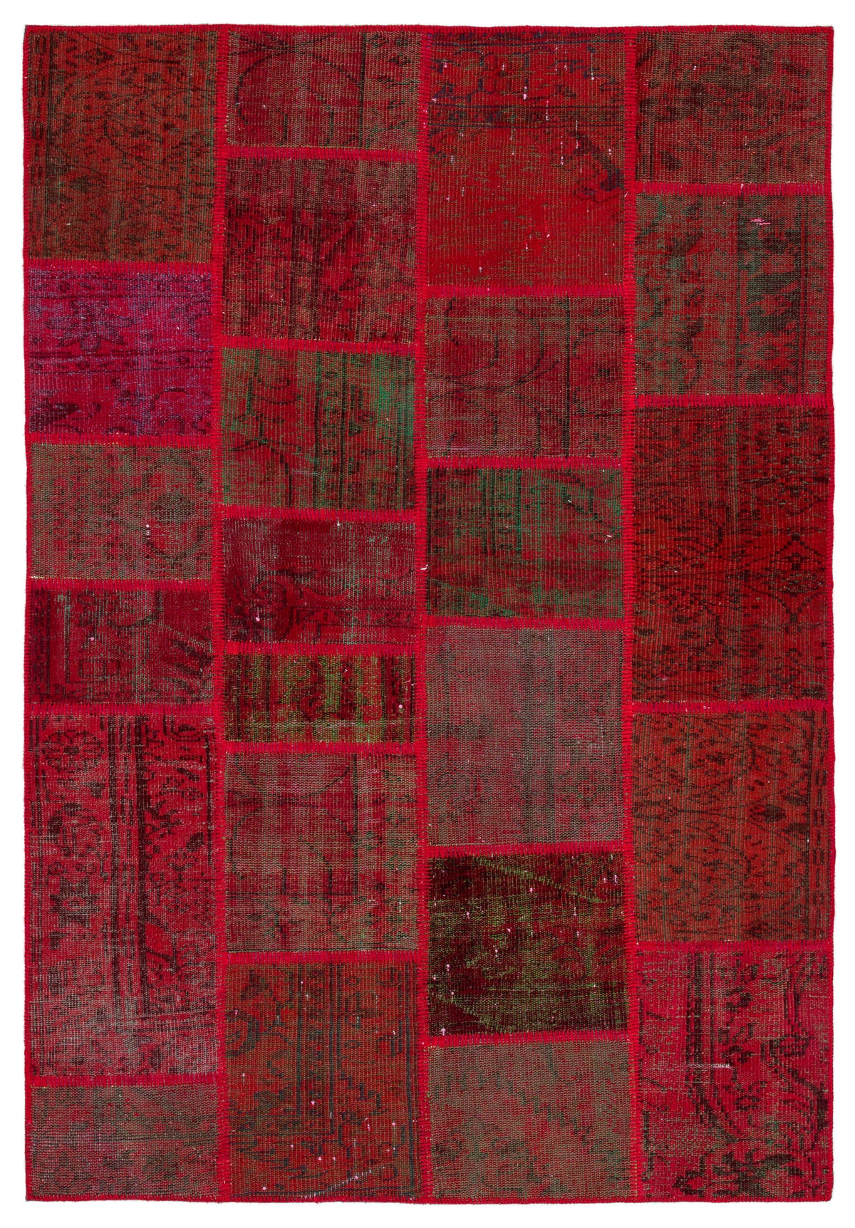 Red Over Dyed Patchwork Unique Rug 5&#39;1&#39;&#39; x 7&#39;6&#39;&#39; ft 156 x 228 cm
