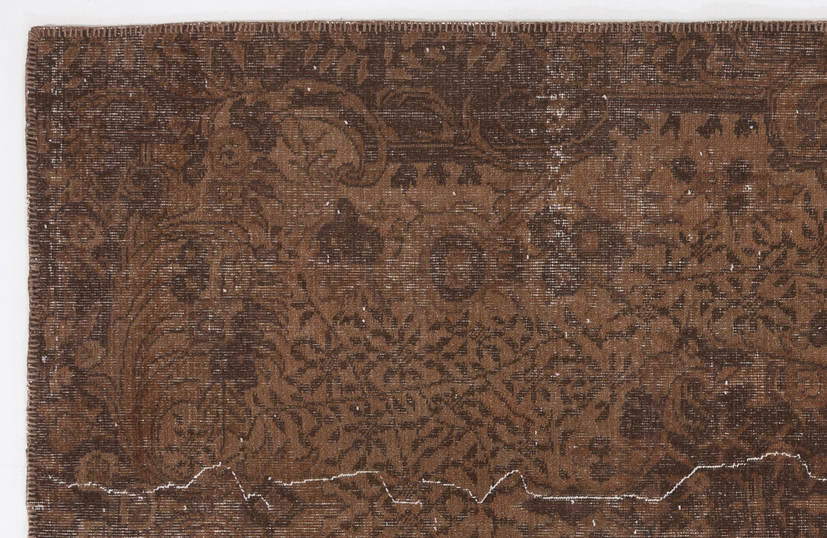 Brown Over Dyed Vintage Rug 5&#39;4&#39;&#39; x 8&#39;12&#39;&#39; ft 163 x 274 cm