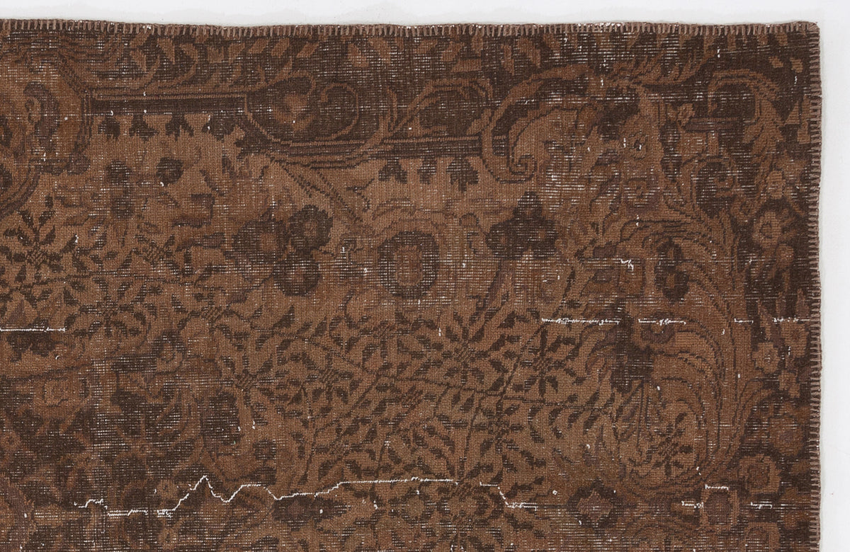 Brown Over Dyed Vintage Rug 5&#39;4&#39;&#39; x 8&#39;12&#39;&#39; ft 163 x 274 cm