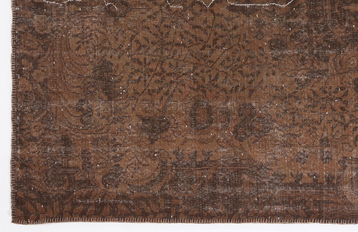 Brown Over Dyed Vintage Rug 5&#39;4&#39;&#39; x 8&#39;12&#39;&#39; ft 163 x 274 cm