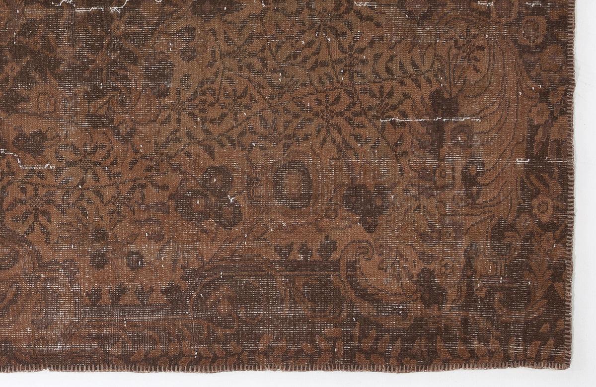 Brown Over Dyed Vintage Rug 5&#39;4&#39;&#39; x 8&#39;12&#39;&#39; ft 163 x 274 cm