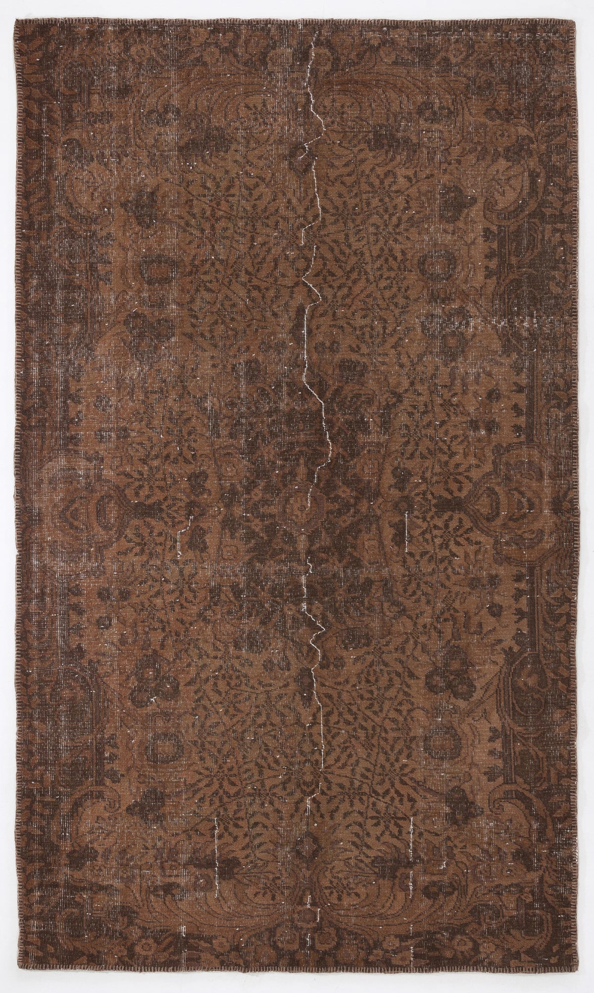Brown Over Dyed Vintage Rug 5&#39;4&#39;&#39; x 8&#39;12&#39;&#39; ft 163 x 274 cm