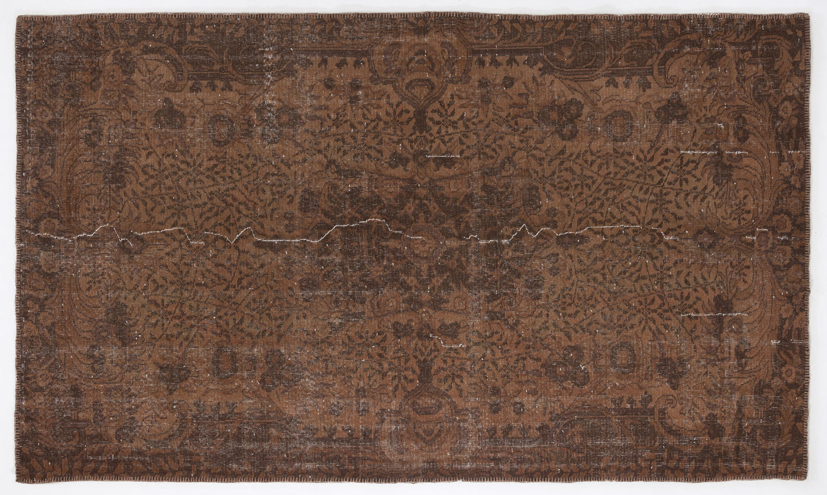 Brown Over Dyed Vintage Rug 5&#39;4&#39;&#39; x 8&#39;12&#39;&#39; ft 163 x 274 cm