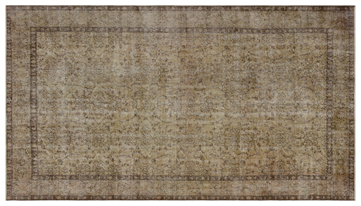 Brown Over Dyed Vintage Rug 5&#39;4&#39;&#39; x 9&#39;5&#39;&#39; ft 162 x 288 cm