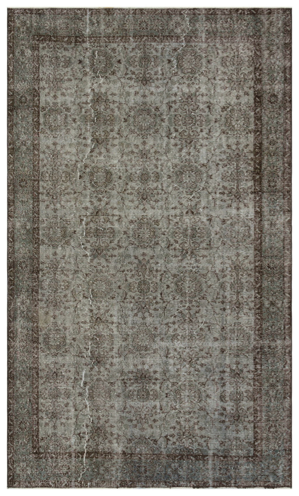 Gray Over Dyed Vintage Rug 5'8'' x 9'9'' ft 173 x 296 cm