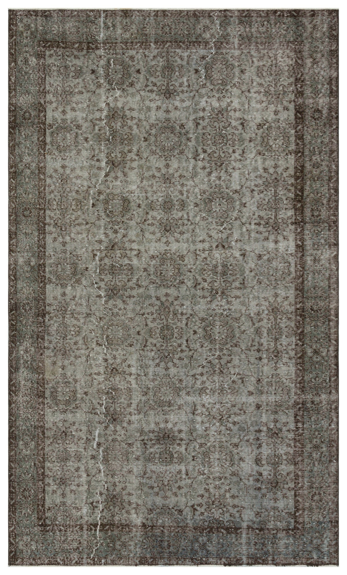 Gray Over Dyed Vintage Rug 5&#39;8&#39;&#39; x 9&#39;9&#39;&#39; ft 173 x 296 cm