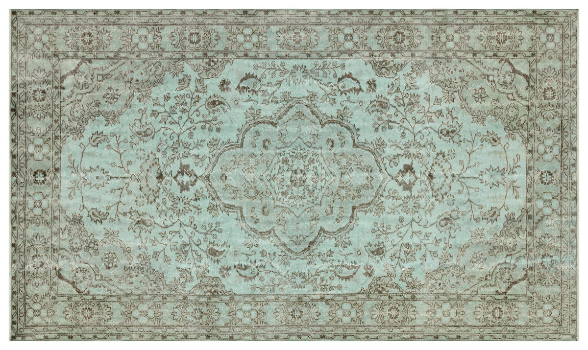 Green Over Dyed Vintage Rug 5&#39;5&#39;&#39; x 9&#39;3&#39;&#39; ft 164 x 282 cm