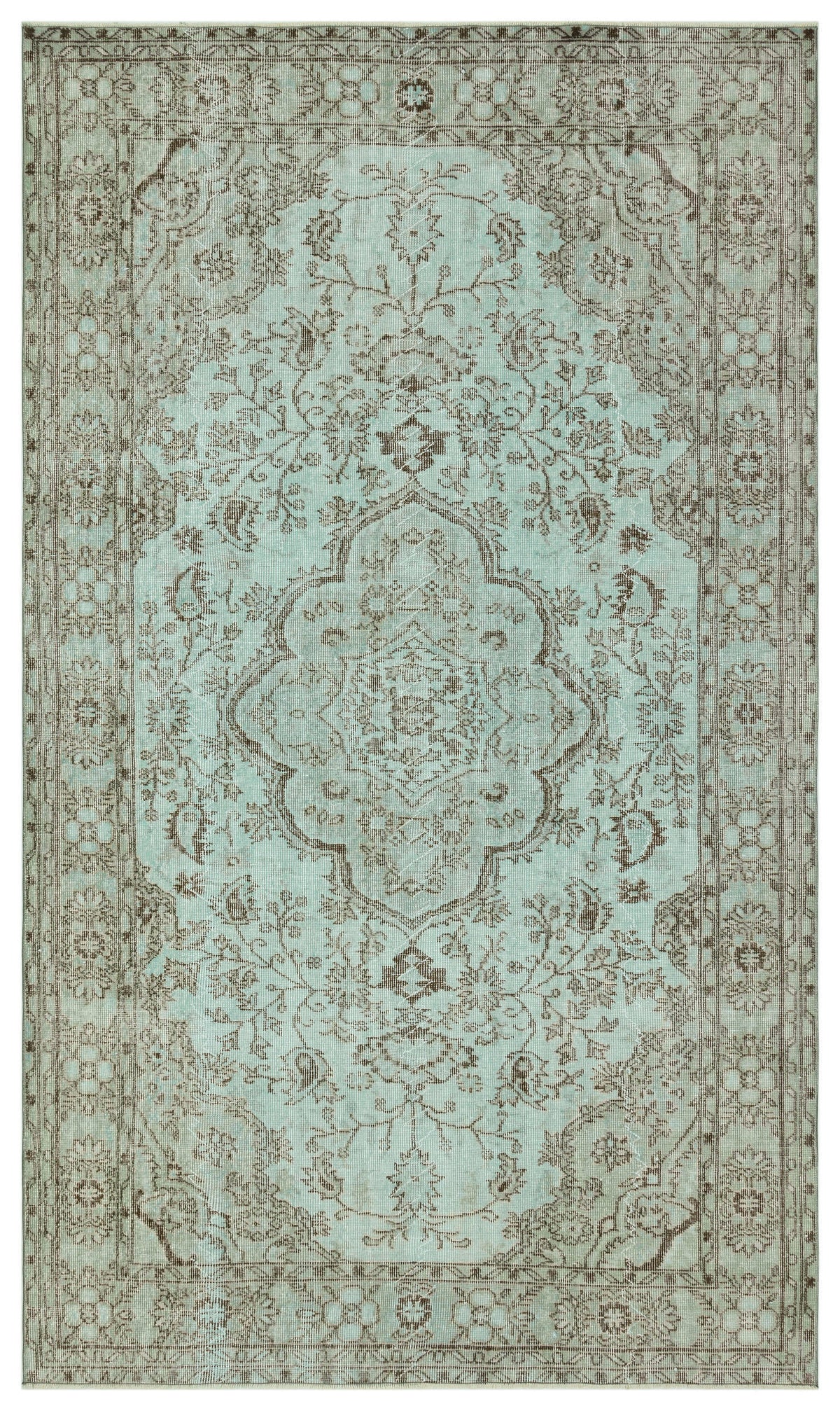 Green Over Dyed Vintage Rug 5&#39;5&#39;&#39; x 9&#39;3&#39;&#39; ft 164 x 282 cm