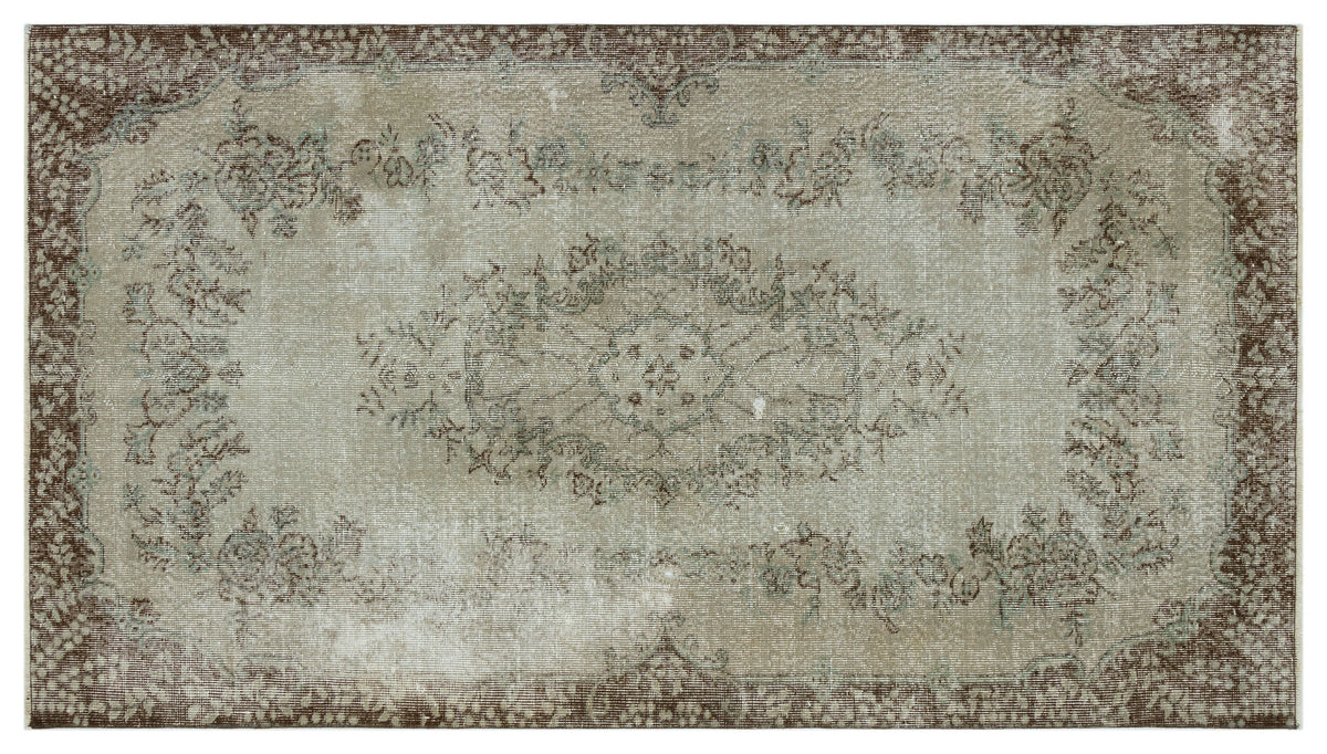 Gray Over Dyed Vintage Rug 4&#39;4&#39;&#39; x 7&#39;7&#39;&#39; ft 131 x 232 cm