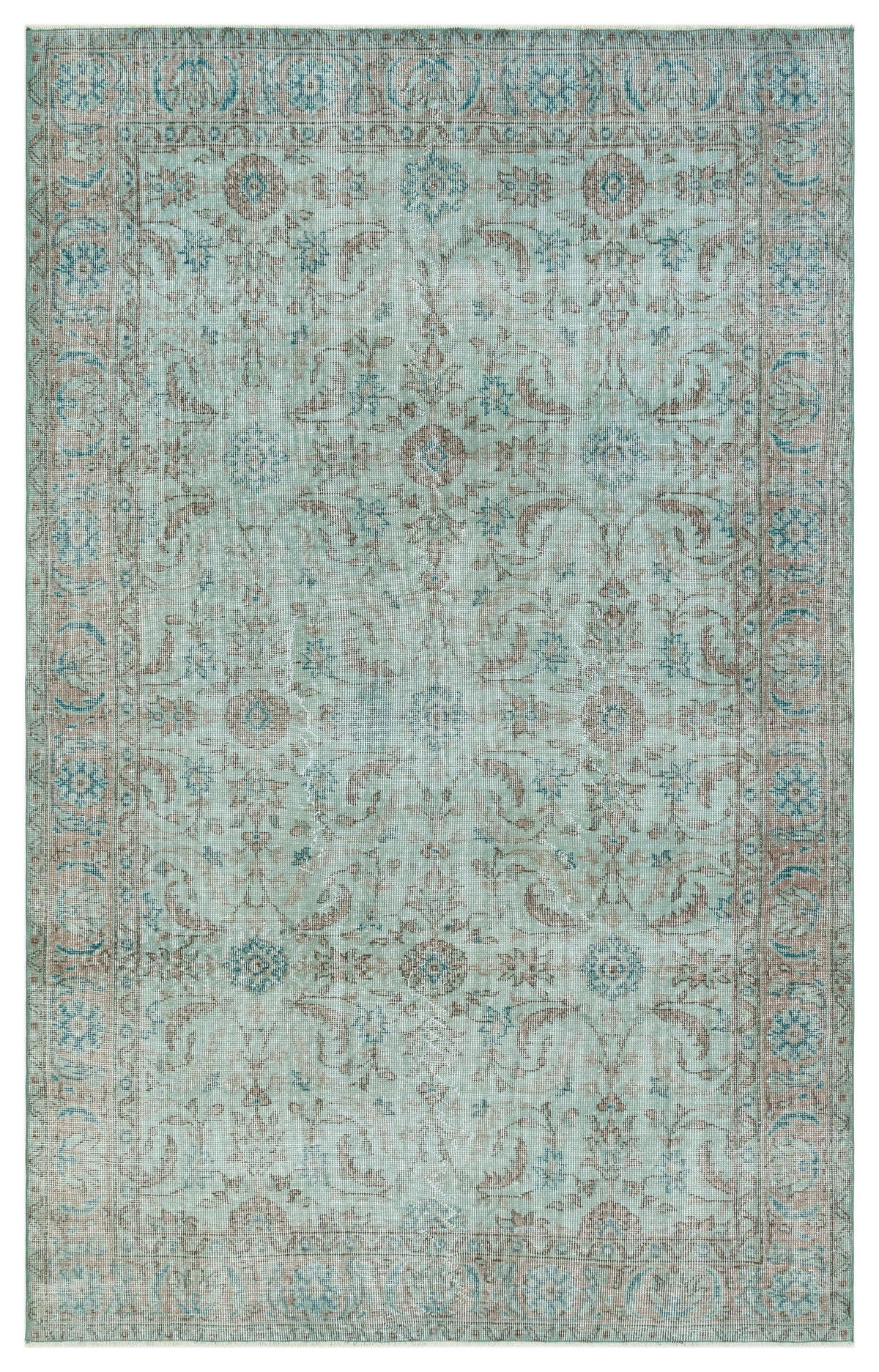 Turquoise  Over Dyed Vintage Rug 5&#39;1&#39;&#39; x 8&#39;2&#39;&#39; ft 156 x 248 cm