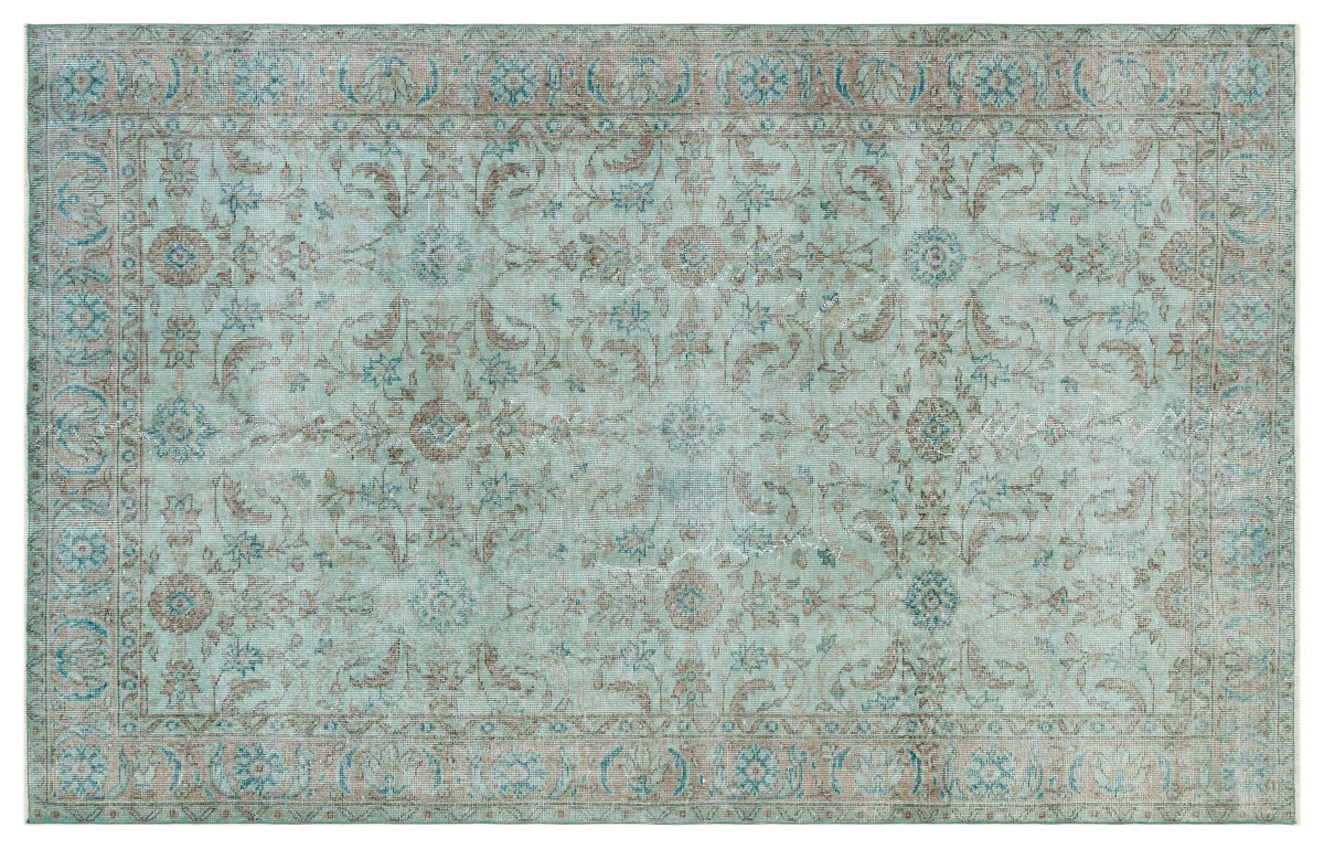 Turquoise  Over Dyed Vintage Rug 5&#39;1&#39;&#39; x 8&#39;2&#39;&#39; ft 156 x 248 cm