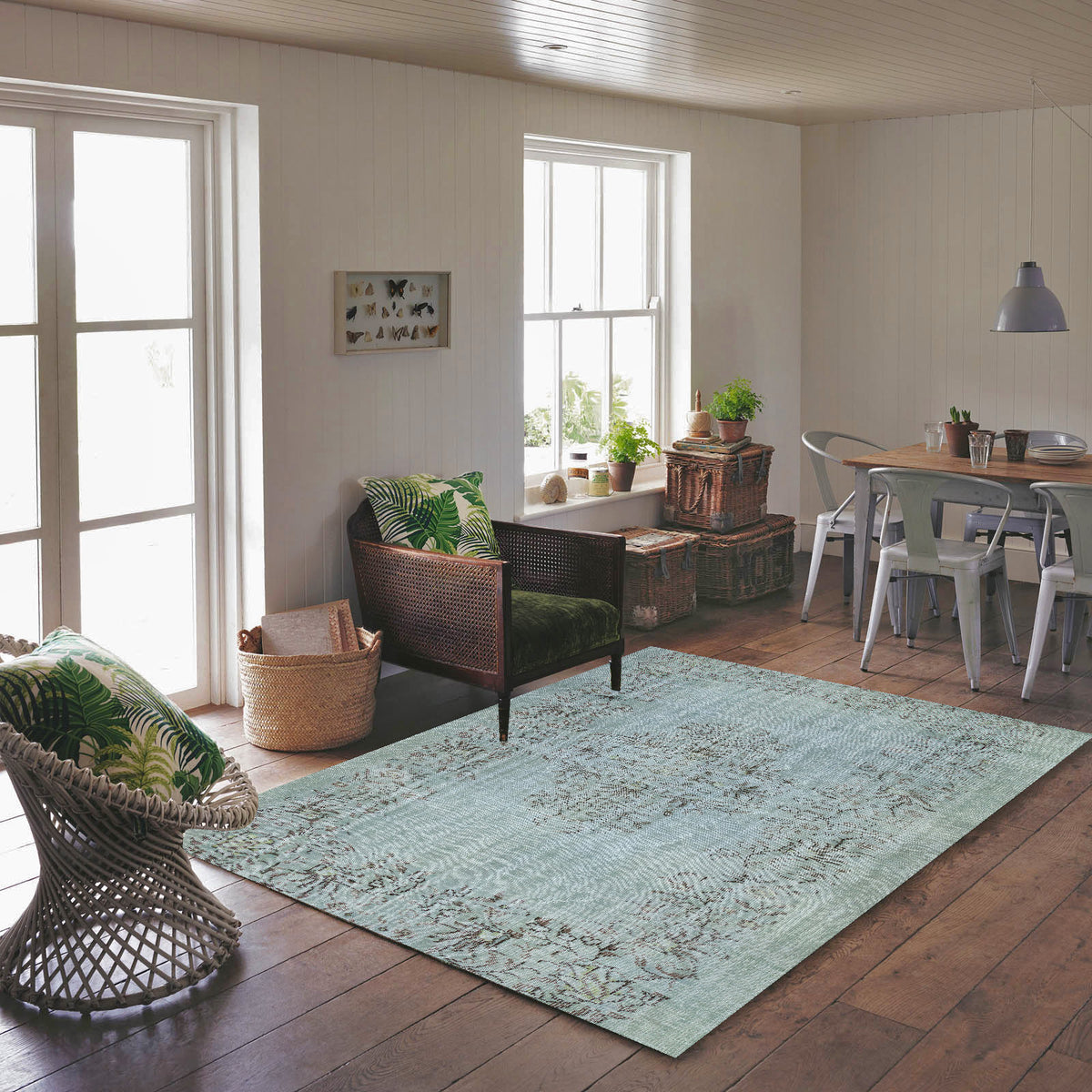 Stone Blue Over Dyed Rug | Traditional Design Rug | Turkish Rug | Hand Weaving Rug  | Bedroom Rug | Wool Rug | Vintage Rug | Patterned Rug  | Naturel Rug | Boho Rug I 6&#39;1&#39;&#39; x 9&#39;3&#39;&#39; ft 186 x 282 cm