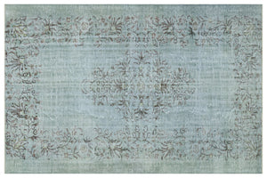 Stone Blue Over Dyed Rug | Traditional Design Rug | Turkish Rug | Hand Weaving Rug  | Bedroom Rug | Wool Rug | Vintage Rug | Patterned Rug  | Naturel Rug | Boho Rug I 6'1'' x 9'3'' ft 186 x 282 cm