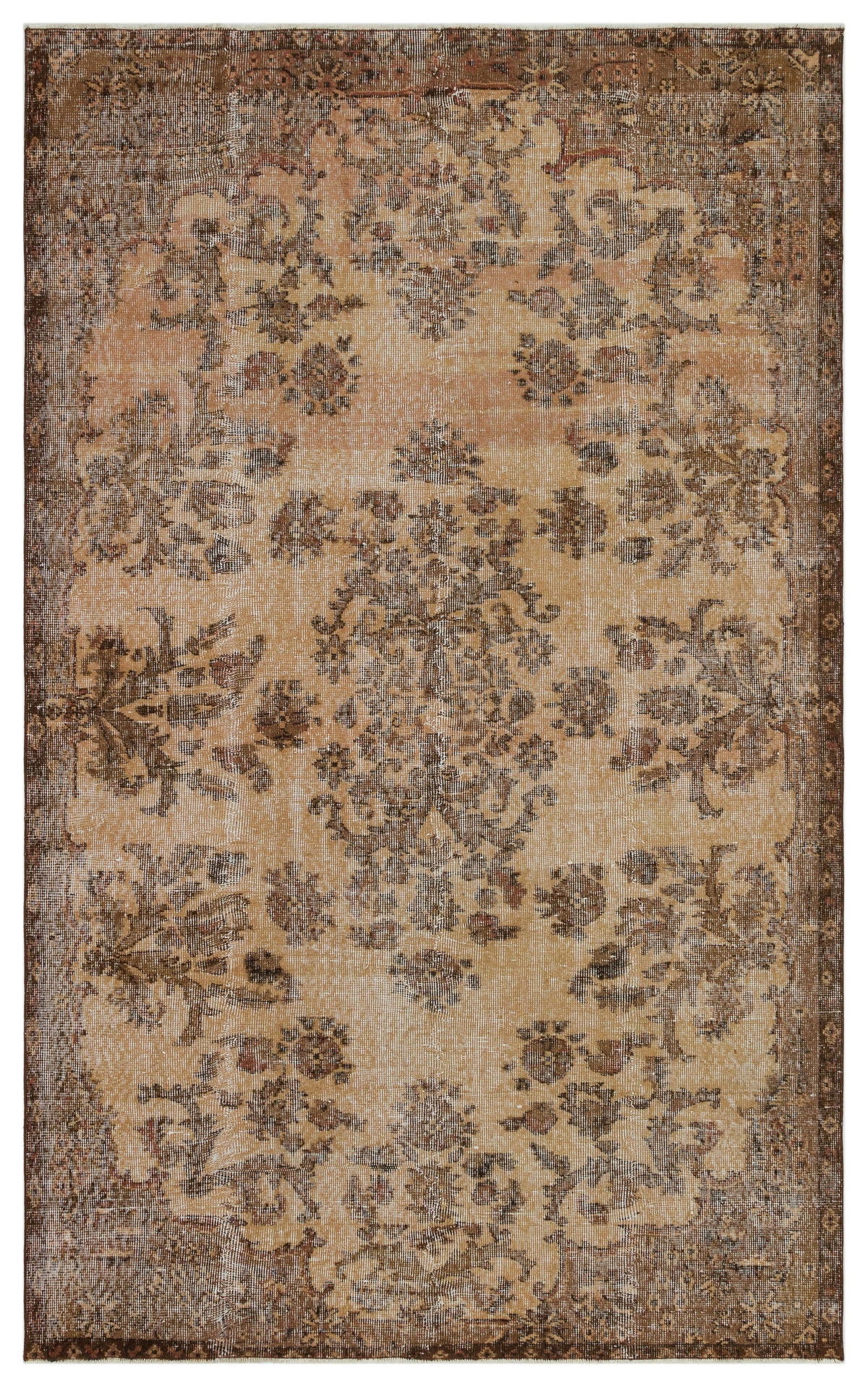 Brown Over Dyed Vintage Rug 5&#39;3&#39;&#39; x 8&#39;8&#39;&#39; ft 161 x 263 cm