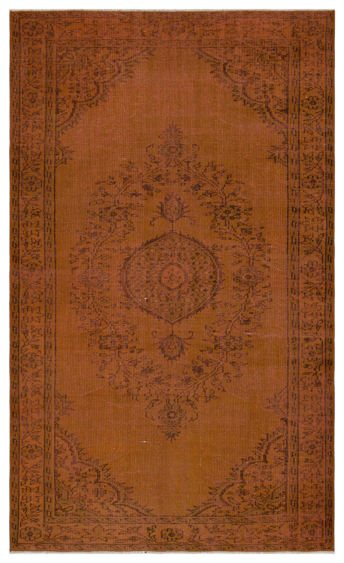 Brown Over Dyed Vintage Rug 5&#39;5&#39;&#39; x 9&#39;1&#39;&#39; ft 164 x 277 cm