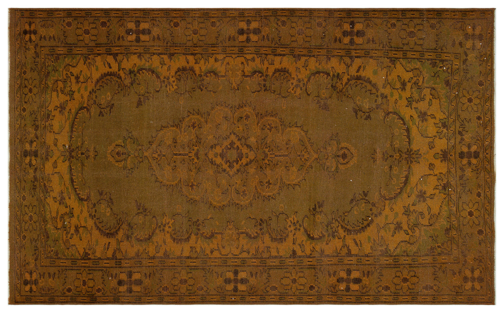 Brown Over Dyed Vintage Rug 5'8'' x 9'4'' ft 172 x 285 cm