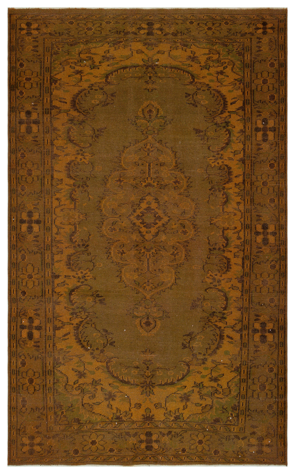 Brown Over Dyed Vintage Rug 5'8'' x 9'4'' ft 172 x 285 cm