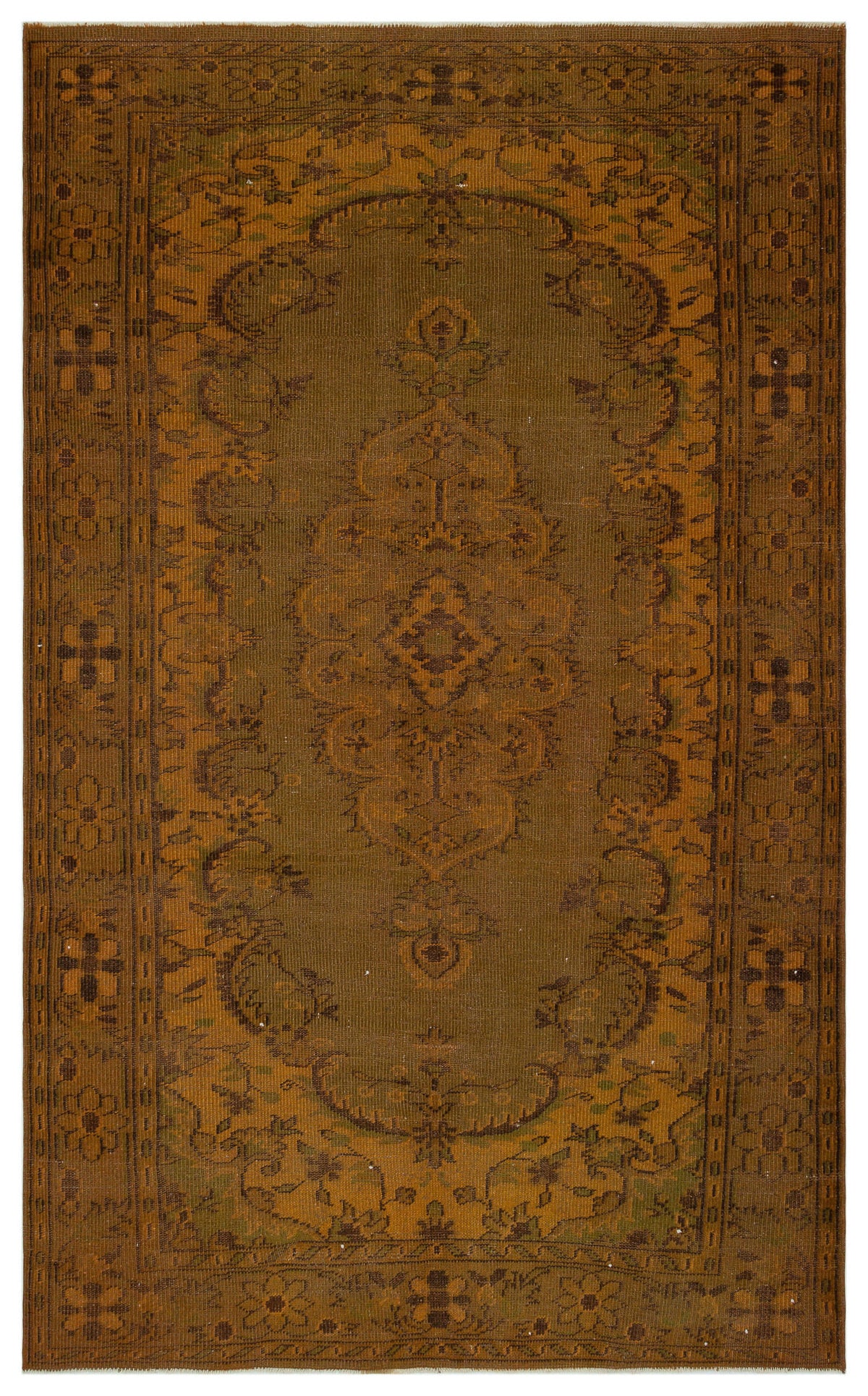 Brown Over Dyed Vintage Rug 5&#39;8&#39;&#39; x 9&#39;4&#39;&#39; ft 172 x 285 cm