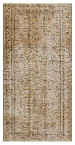 Brown Over Dyed Vintage Rug 3'6'' x 6'9'' ft 106 x 205 cm