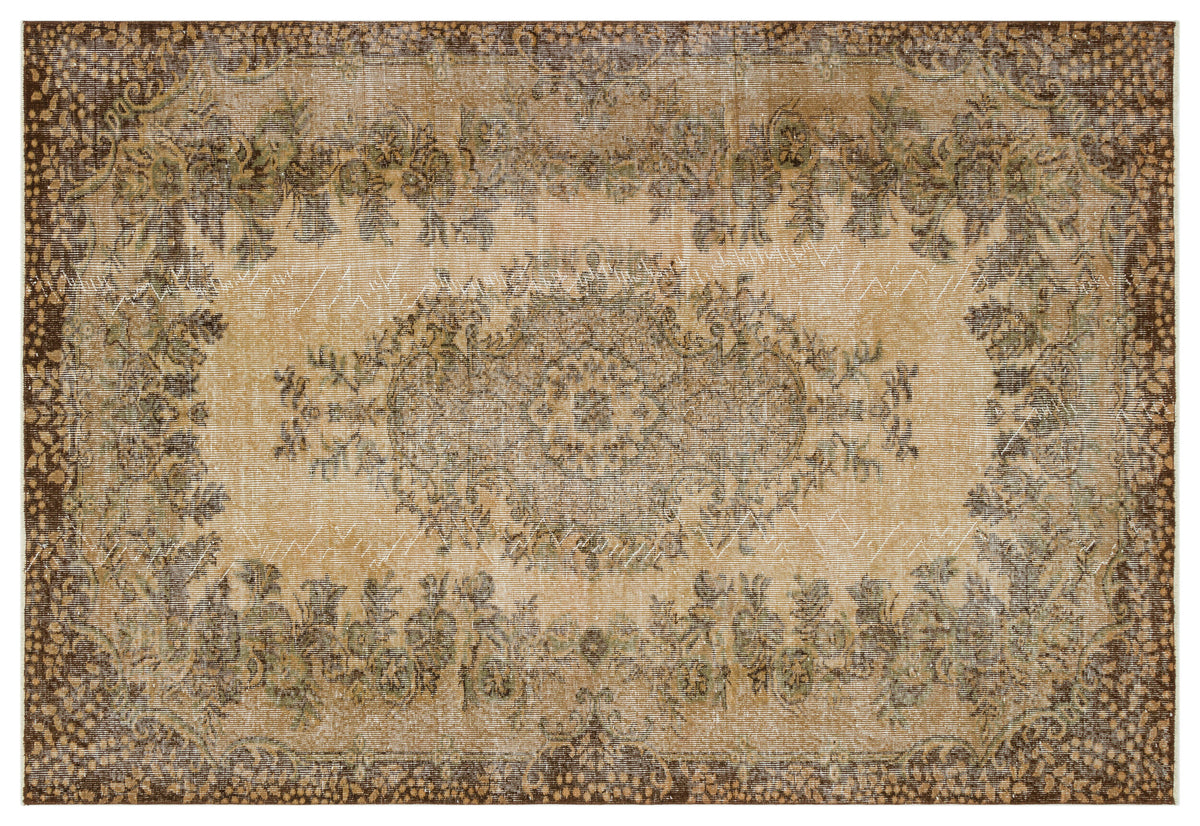 Brown Over Dyed Vintage Rug 5&#39;8&#39;&#39; x 8&#39;6&#39;&#39; ft 172 x 260 cm