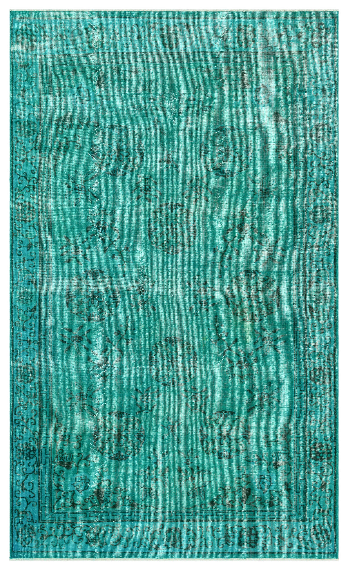 Turquoise  Over Dyed Vintage Rug 5&#39;4&#39;&#39; x 8&#39;10&#39;&#39; ft 162 x 268 cm