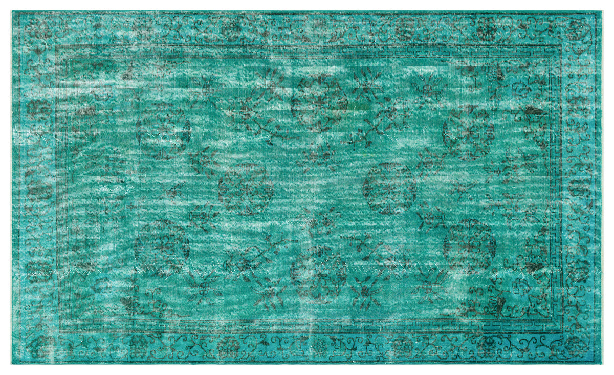 Turquoise  Over Dyed Vintage Rug 5&#39;4&#39;&#39; x 8&#39;10&#39;&#39; ft 162 x 268 cm