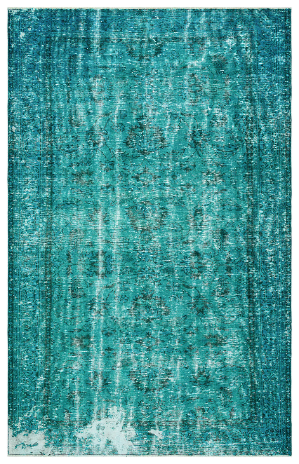 Turquoise  Over Dyed Vintage Rug 5'11'' x 9'2'' ft 180 x 279 cm