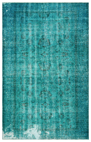 Turquoise  Over Dyed Vintage Rug 5'11'' x 9'2'' ft 180 x 279 cm