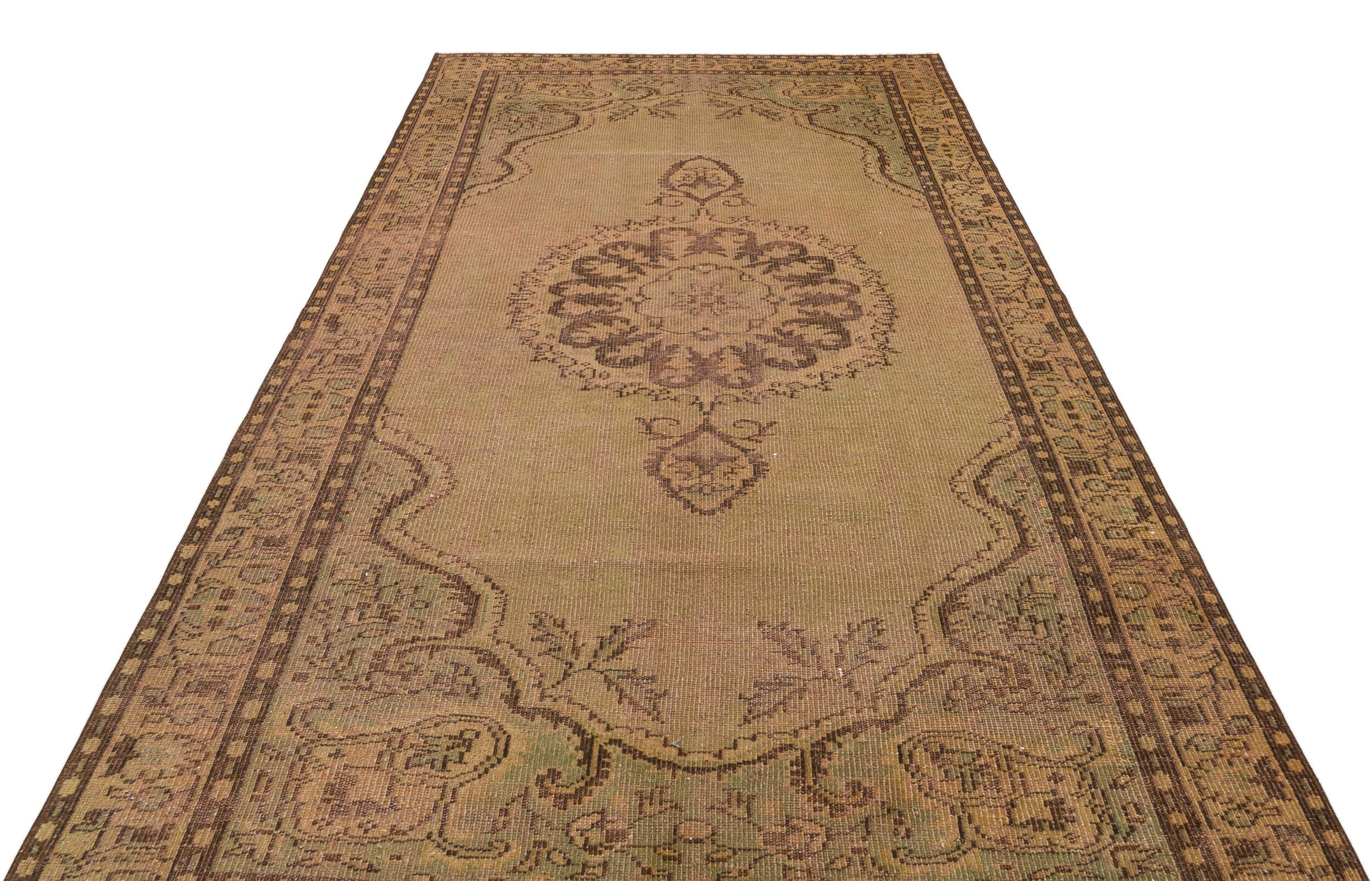 Brown Over Dyed Vintage Rug 5'7'' x 9'8'' ft 170 x 295 cm