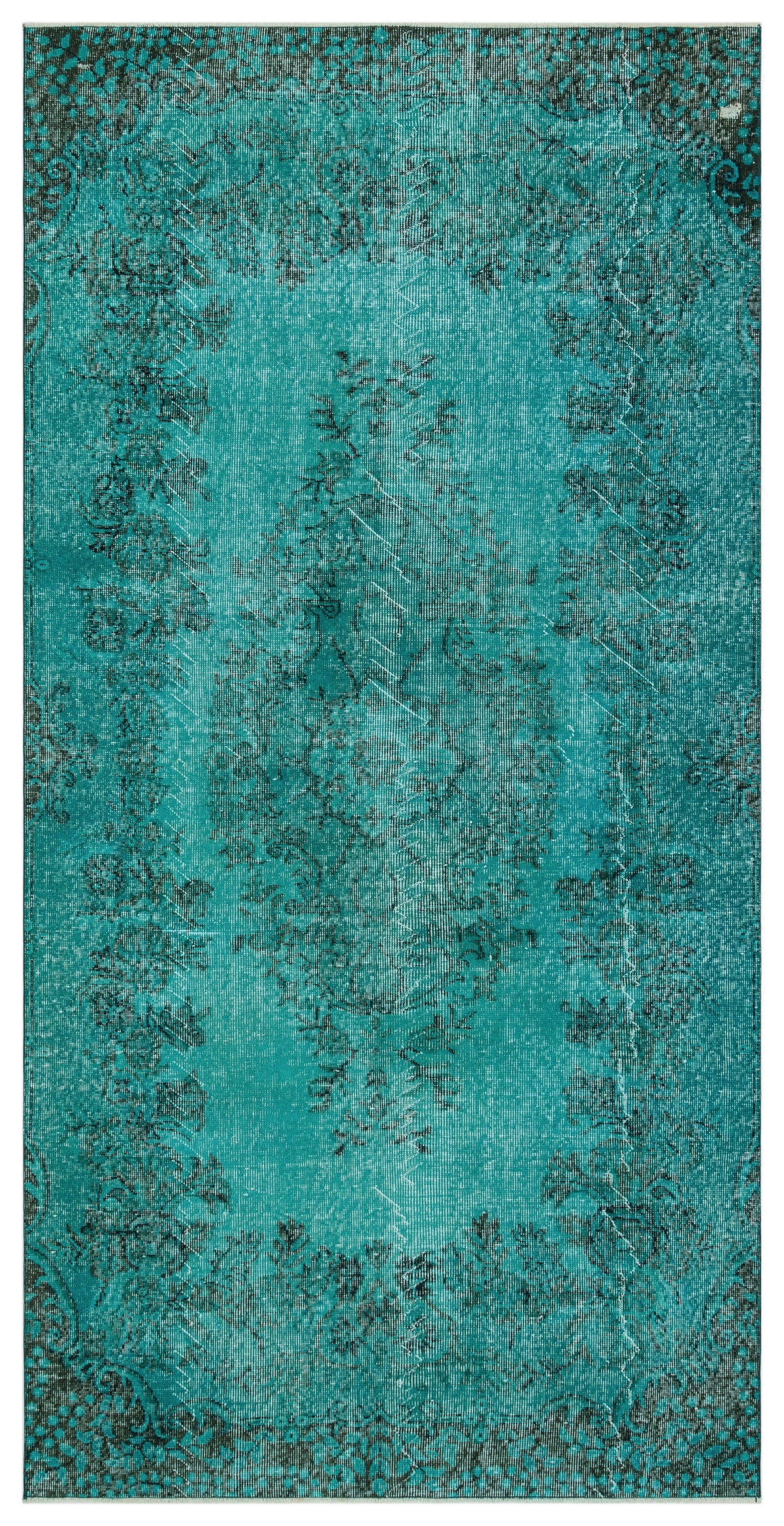 Turquoise  Over Dyed Vintage Rug 4&#39;11&#39;&#39; x 9&#39;11&#39;&#39; ft 150 x 302 cm