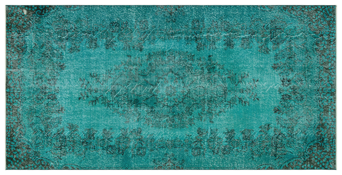 Turquoise  Over Dyed Vintage Rug 4&#39;11&#39;&#39; x 9&#39;11&#39;&#39; ft 150 x 302 cm