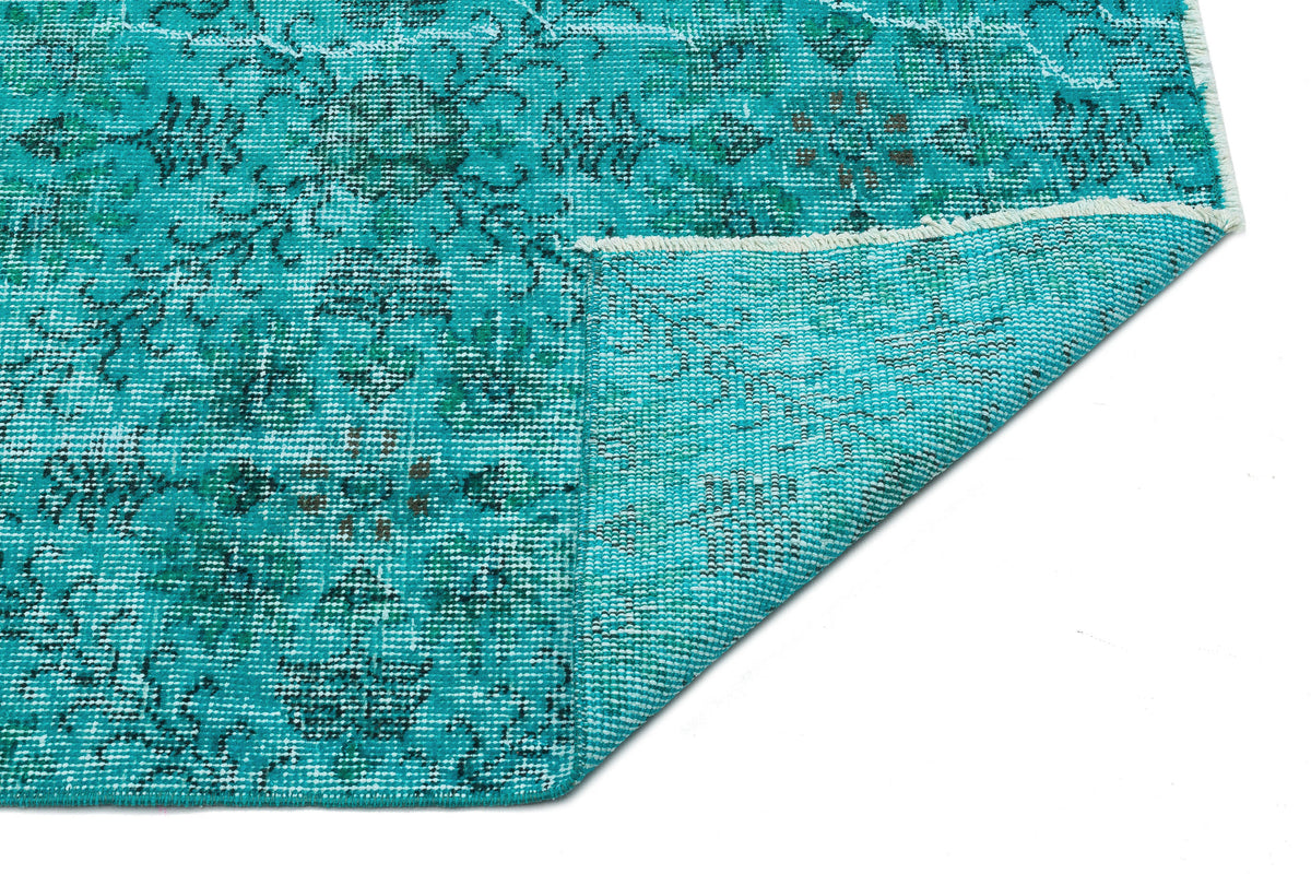 Turquoise  Over Dyed Vintage Rug 4&#39;10&#39;&#39; x 7&#39;9&#39;&#39; ft 147 x 235 cm